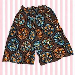 Geometric African Print Elastic Waist Shorts - Orange & Teal
